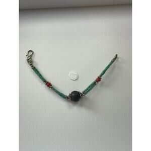 VTG Native American Style Faux Turquoise & Coral Color Beaded Bracelet Size 5.75